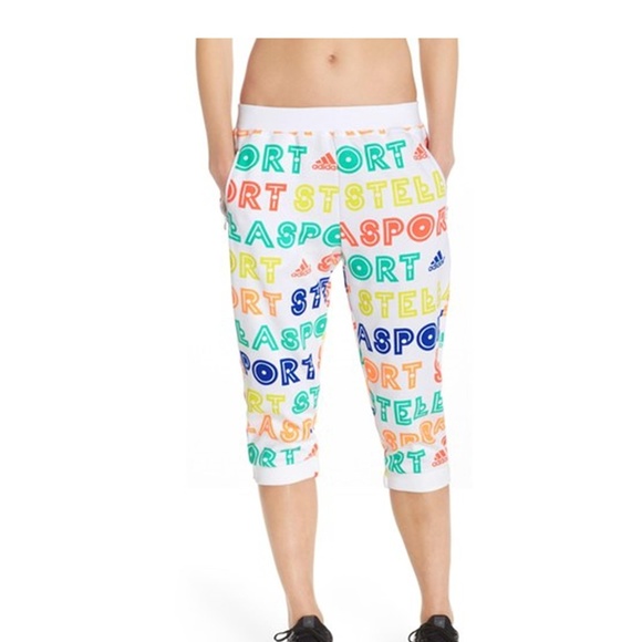 Adidas Stella McCartney White Logo Capri Pants - Picture 1 of 3